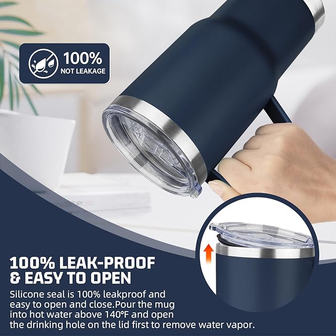20 oz Tumbler with Handle Stainless Steel Insulated Coffee Mug Tumbler with Lid and Straw Double Wall Vacuum Insulated Coffee Mug Leak Proof Travel Mug Tumbler for Hot and Cold Drink (Navy Blue,1pack) - Bloomnest