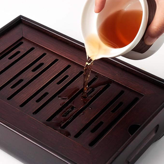 Mini Bamboo Chinese Tea Tray - 11 x 7 inch Japanese Tea Serving Tray, Small Gongfu Tea Table Set with Reservoir Type Water Storage Box (M) - Bloomnest