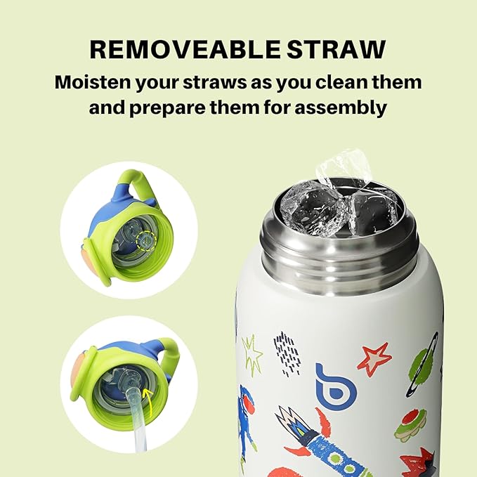 BOTTLE BOTTLE Kids Insulated Water Bottle with Straw Lid and Handle 16 oz Stainless Steel Vacuum Tumbler Water Bottles for School Outdoor Travel Gifts for Boys and Girls Astronaut - Bloomnest