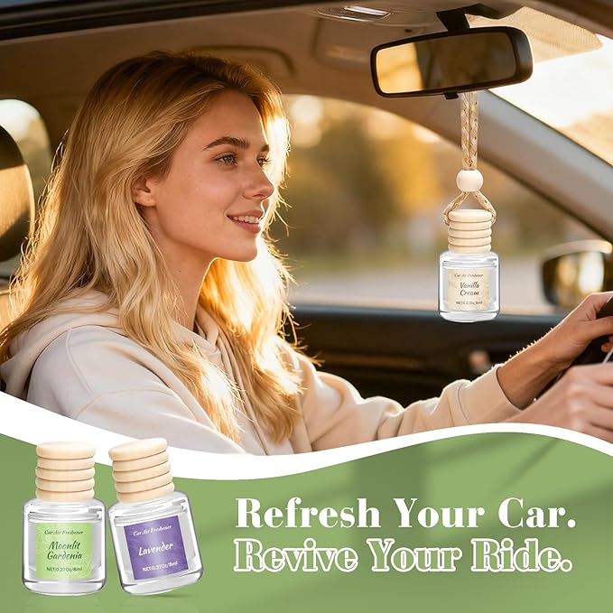 6 Pack Car Air Freshener for Women, Long Lasting Slow-Release Natural Essential Oil Scents Air Freshener Diffuser, Hanging Cute Car Accessories, Refined Auto Interior Decor Gift (8ml Each) - Bloomnest