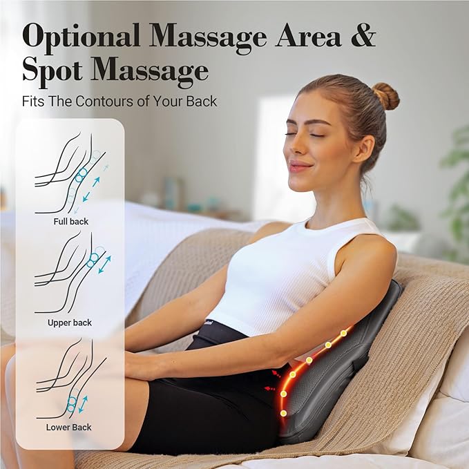 Shiatsu Back Massager with Heat for Deep Tissue Pain Relief, 4D Kneading & Rolling Up and Down Car Low Back Massager for Office and Home Use - Bloomnest