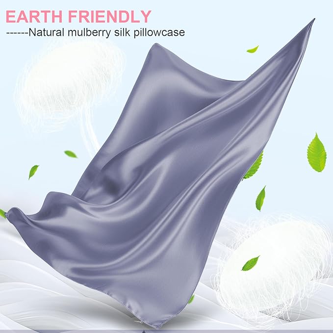 Mulberry Silk Pillow Cases Standard Size with Hidden Zipper, Ultra Smooth and Soft Breathable Cooling Silk Satin Pillowcase for Hair and Skin, Gifts for Women Men (Grayish Blue, 20x26 Inches, 1 Pack) - Bloomnest
