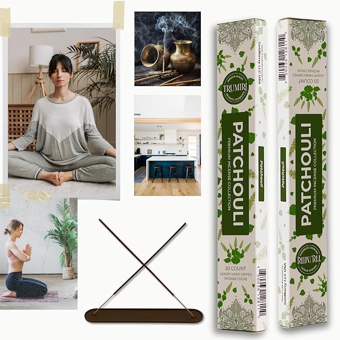 Patchouli Incense Sticks - Total 40 Insence-Sticks - Dual Pack of 20 Insense - Inciensos - Inscents - Natural Non Toxic Ingredients - Incents - Incence - Inscense - Insents TRUMIRI