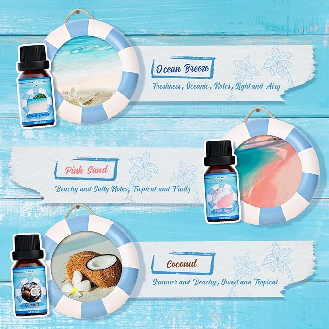 Summer Essential Oils Set, Fragrance Oil Gift Set for Oil Diffusers, Scented Oils for Soap Candle Making 6x10ml - Sea Breeze, Pineapple, Watermelon, Coconut, Pink Beach, and Pina Colada - Bloomnest