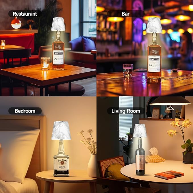 2025 New Bottle Lamp - LED Bottle Lights for Liquor & Wine Bottles, Cordless Lampshade, Whiskey Bottle Top Light, Bottle Stopper Night Light Kit, Rechargeable 3-Tone Touch-Dimmable - Bloomnest