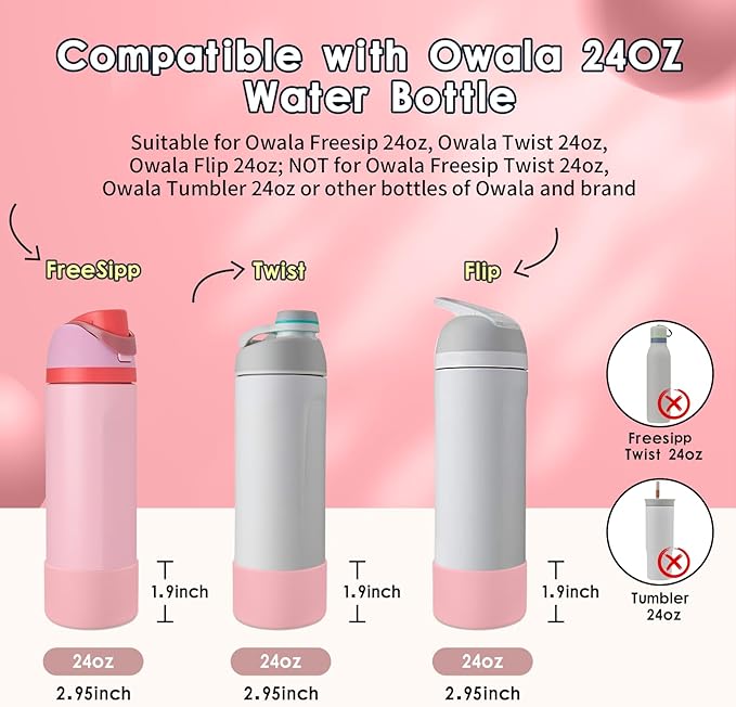2PCS Silicone Water Bottle Boot, Compatible with Owala 24oz 32oz 40oz, Protective Anti-Scratch & Anti-Dent No Noise Sleeve Cover for FreeSip/Twist/Flip Water Bottles (Angel Food Cake, 24oz) BKBY