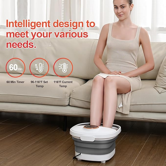 Collapsible Foot Spa Bath with Heat,Foot Massager with Two Side Supports,Leakage Protector,Temperature Control,Bubbles,Red Light,Timer, Feet Spa Tub,Feet Soaker,Gifts (White) - Bloomnest