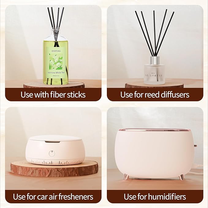 Jasmine White Tea Diffuser with 20 Black Fiber Sticks, 200ml for Diffusers for Home Essentials Bathroom,Last up to 60 Days - Bloomnest