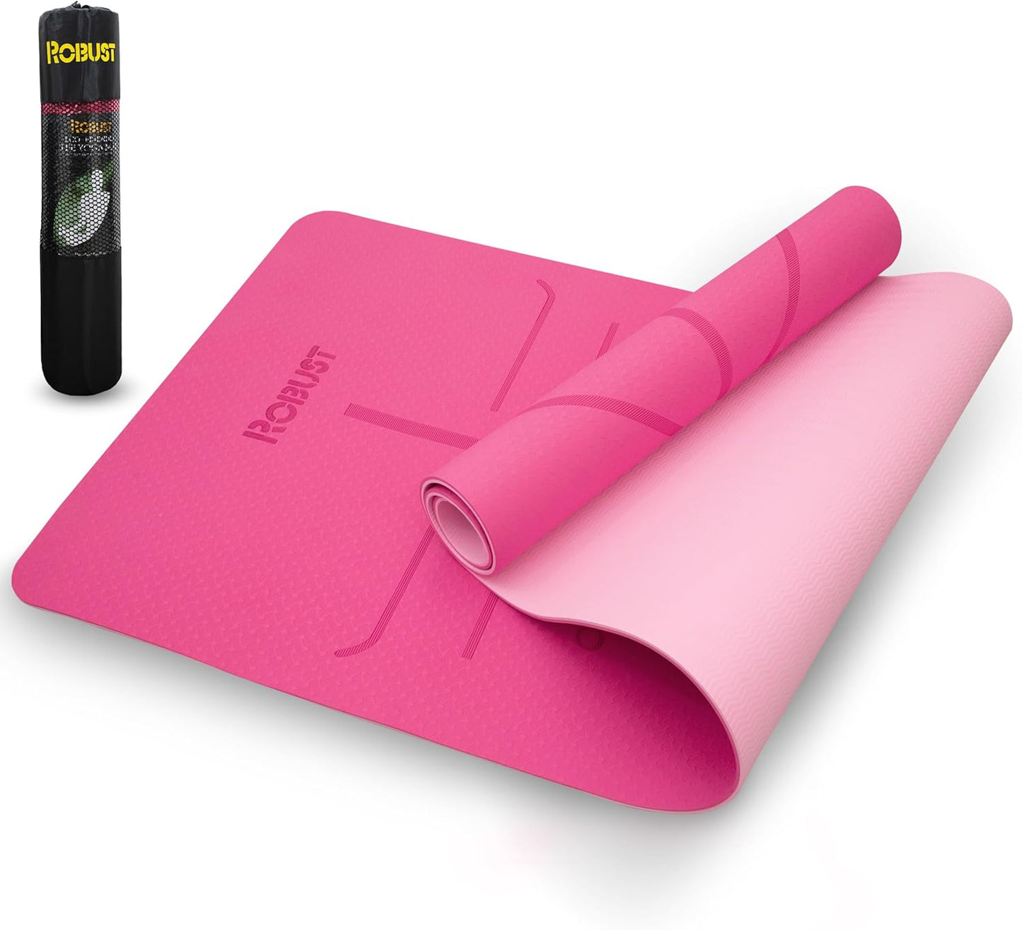 Robust Non-Slip Yoga Mat with Strap, 1/4" Thick TPE Eco-Friendly Workout Mat for Yoga with Position Lines and Texture Surface, Gym Mat for Women, Men, Pilates and Exercises Anti-Tear Sweat-Proof Exercise Mat