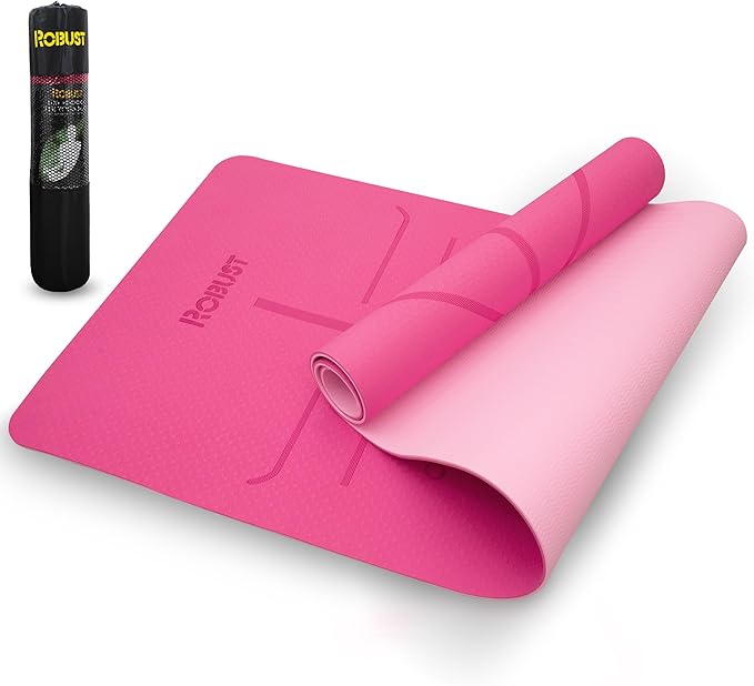 Robust Non-Slip Yoga Mat with Strap, 1/4" Thick TPE Eco-Friendly Workout Mat for Yoga with Position Lines and Texture Surface, Gym Mat for Women, Men, Pilates and Exercises Anti-Tear Sweat-Proof Exercise Mat - Bloomnest