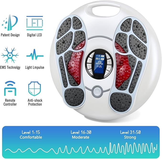 EMS Foot Massager for Neuropathy, Circulation Stimulator - 25 Modes, 99 Intensities, FSA/HSA Approved - Bloomnest
