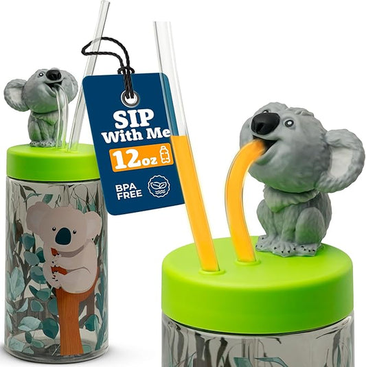 Trend Zoo Koala Cup, Water Bottle, Tumbler with Lid and Straw, Travel Sippy Cup for Water or Milk, Cups with Lids BPA Free Plastic, 12 oz - Bloomnest