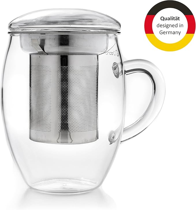 Creano 2pcs All-In-One Tea Glass with Stainless Steel Infuser and Lid - 14oz (400ml) - Bloomnest