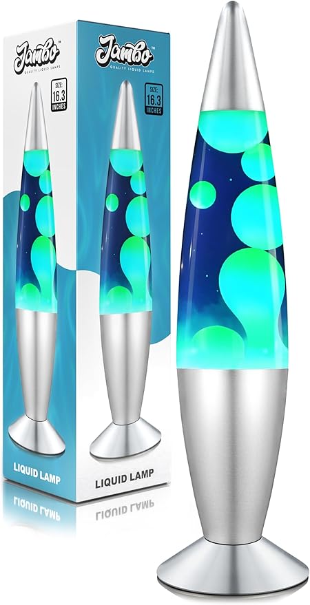 JAMBO 16" Beautiful Lamp- Blue with Yellow/Green Wax, Relaxing Liquid Light, Night Light Nightlight, Home Decor Living Room Office Bedroom Lamp for Adults Teens Kids, Magma Motion - Bloomnest