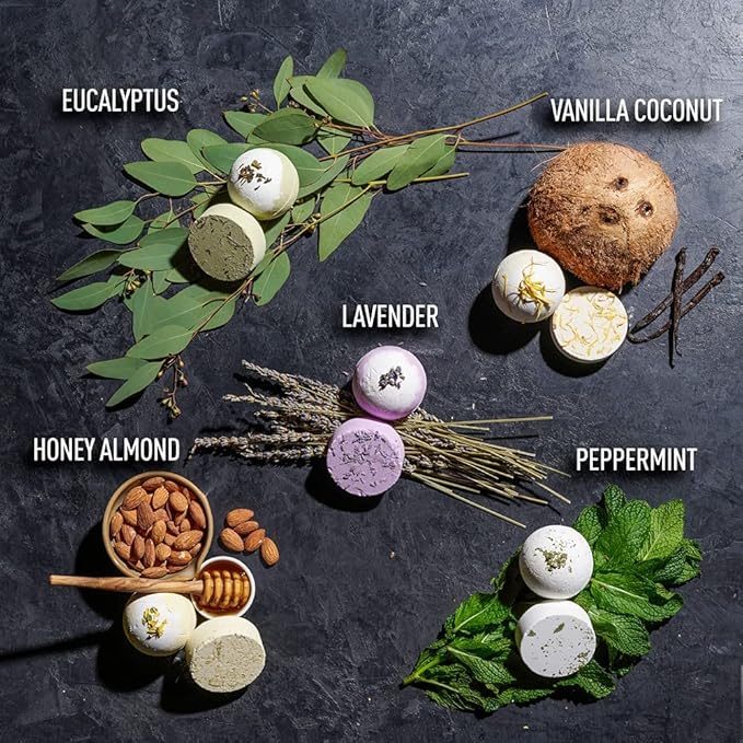 Essential Oil Shower Steamers and Bath Bombs Set - Lavender, Peppermint, Vanilla Coconut, Eucalyptus, Honey Almond Scented Aromatherapy Vaporizing Tablets, Relaxation Gifts for Women, 11pc - Bloomnest