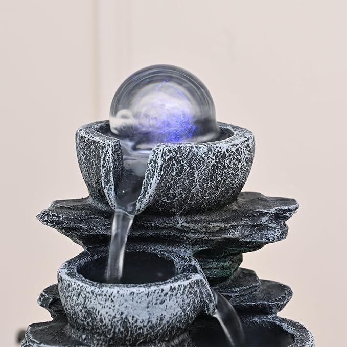 Tabletop Fountain Indoor Waterfall Meditation Fountain,Desktop Water Feature with LED Light for Home Office Bedroom Relaxation (26002)
