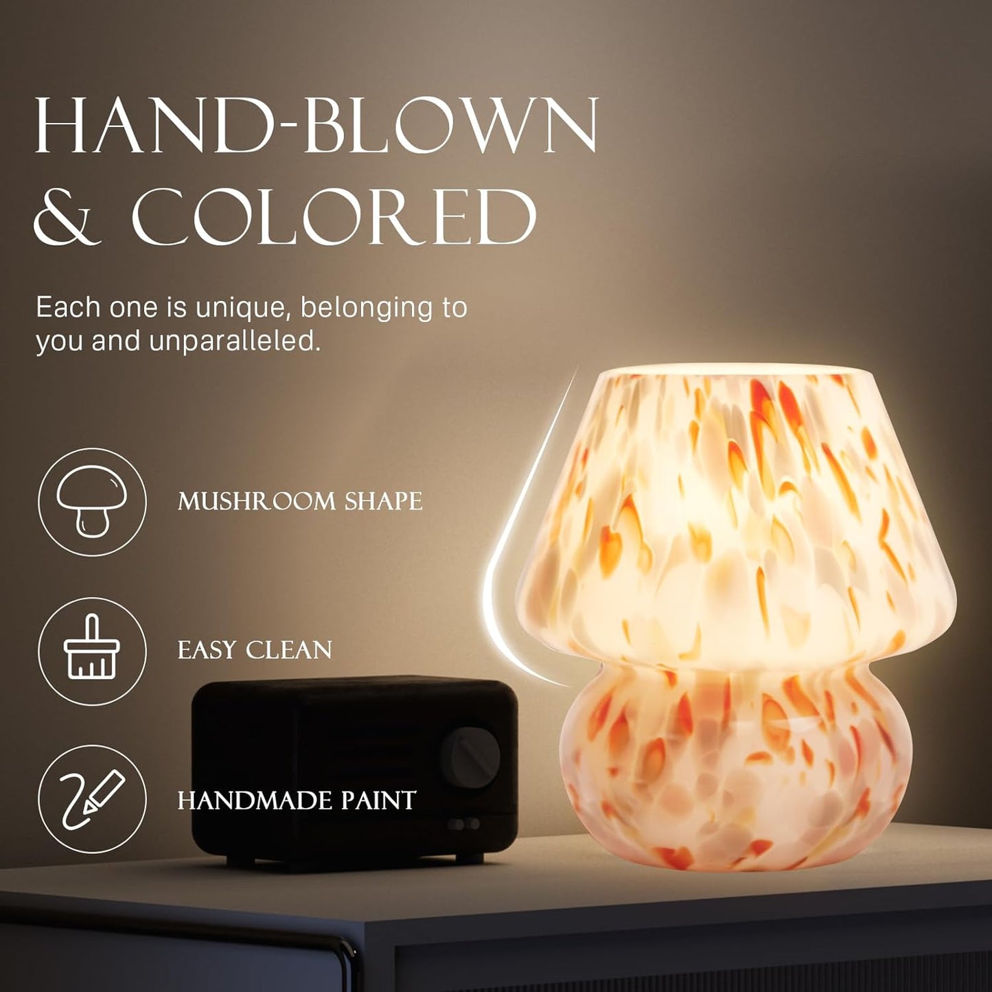 Mushroom Lamp Table Lamp for Bedroom,Small Desk Bedside Lamps for Living Room,Mushroom Decor Cute Mini Modern Mid Century Lamps for Night Stands,Aesthetic Home Living Room Decor(Flame Cream)
