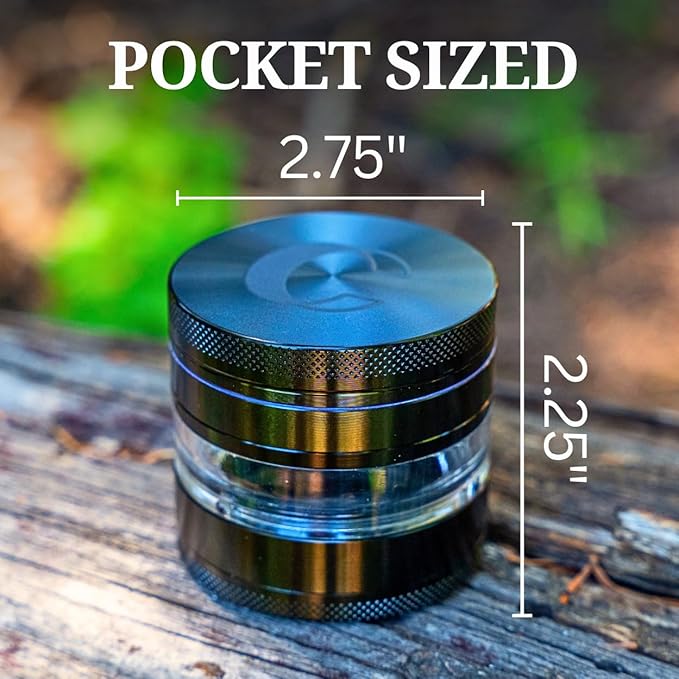 Clear Cut 4 Piece Herb Grinder – 2.75" Manual Dry Herb Grinder, Spice Mill with Transparent Storage Chamber & Diamond-Sharp Teeth, Aluminum Alloy, Portable, Easy-Clean Design - Bloomnest