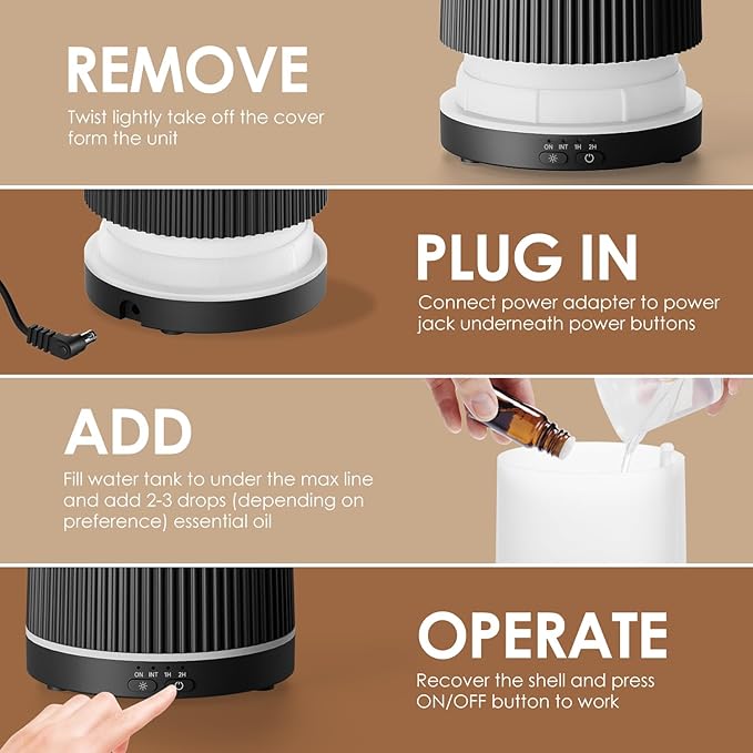 SALKING Essential Oil Diffuser, 100ml Aromatherapy Diffusers with Adjustable Mist Mode Timer Setting, Ultrasonic Diffusers for Essential Oils, 8 LED Colors, for Office Home (Black) - Bloomnest