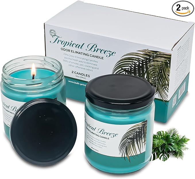 Candle Set Tropical Breeze Odor Eliminating – 2 Pack - 12oz – Long-Lasting Soy Wax Candles – Neutralizes Pet, Kitchen & Smoke Odors – Clean Burn, Eco-Friendly, Aromatherapy Candle - Bloomnest