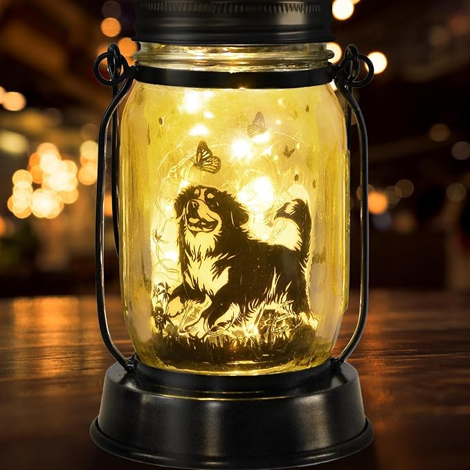 Bernese Mountain Dog Gifts for Women/Men Bernese Mountain Solar Lanterns Birthday Dog Lovers Lantern Pet Loss Dog Memorial Lights Solar Garden Decoration for Yard, Patio,Backyard,Porch Torches Light - Bloomnest
