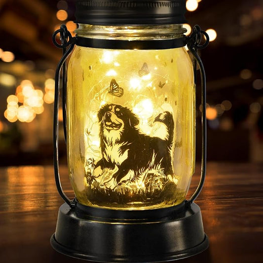 Bernese Mountain Dog Gifts for Women/Men Bernese Mountain Solar Lanterns Birthday Dog Lovers Lantern Pet Loss Dog Memorial Lights Solar Garden Decoration for Yard, Patio,Backyard,Porch Torches Light - Bloomnest