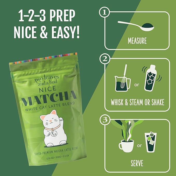 Two Leaves and a Bud Nice Matcha Latte Blend (36 Servings), Japanese Matcha Green Tea Powder, 1 Resealable Bag, 1.1lb (500g) - Bloomnest