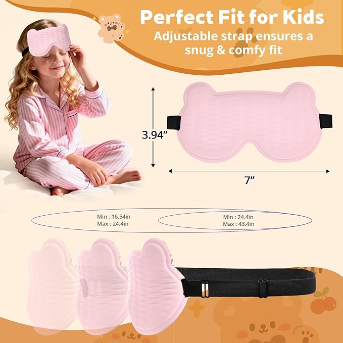 3D Kids Sleep Mask – Cute Bear Eye Mask for Sleeping, Comfortable Memory Foam Sleep Mask for Kids, Adjustable Strap and Lightweight Sleeping Mask for Boys Girls Teens Ages 5-15 (Light Pink) - Bloomnest