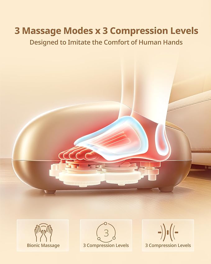 Shiatsu Foot Massager Machine with 3 Levels Heat, Deep Kneading, Air Compression, Remote Control for Plantar Fasciitis, Sore Feet and Pain Relief, Quiet Comfort for Home Office Men Women Size up to 13 - Bloomnest