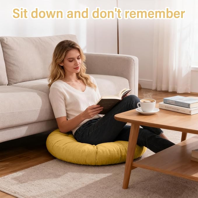 Tiita Floor Pillows Cushions Round Chair Cushion Outdoor Seat Pads for Sitting Meditation Yoga Living Room Sofa Balcony 22x22 Inch, Yellow