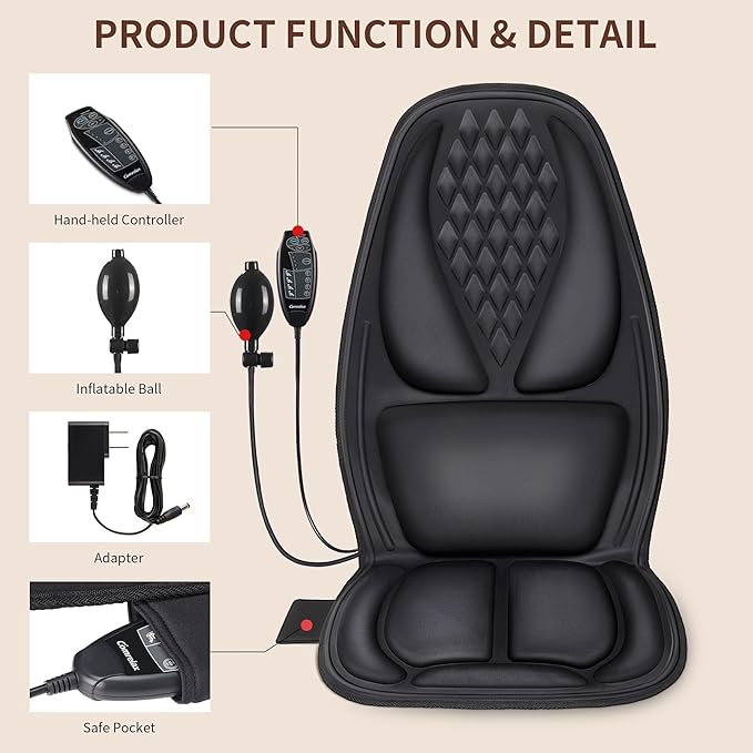Back Massager with Heat, Massage Seat Cushion with 3D Lumbar Traction, 8 Vibrating Motors Massager Chair Pad for Full Body Pain Relief, and Home Use - Bloomnest