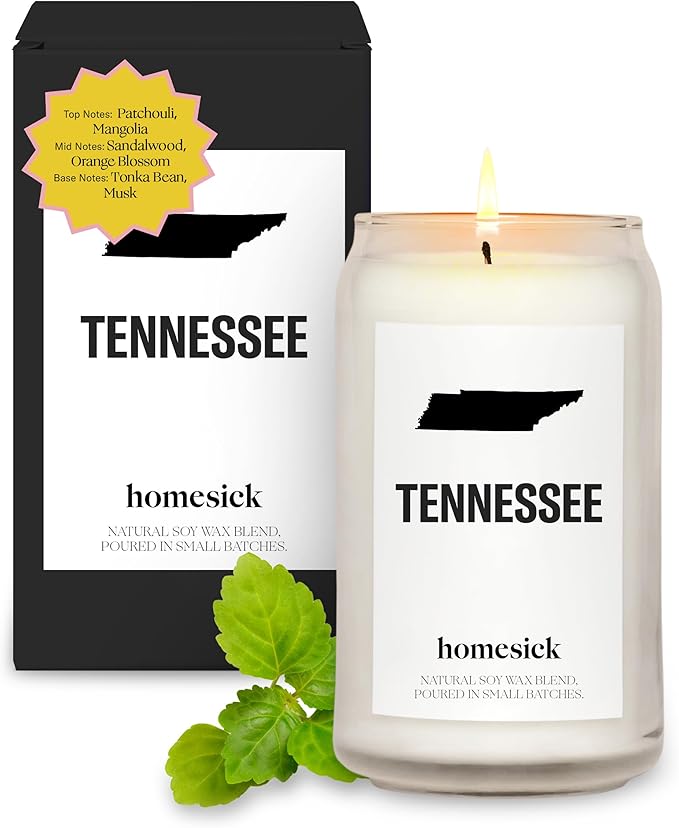 Homesick Scented Candles for Home (Tennessee) - 13.75 oz Long-Lasting Soy Wax Jar Candle for Women & Men for All Occasions, 60-80 Hours Burn Time - Notes of Patchouli, Sandalwood & Tonka Bean - Bloomnest