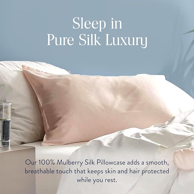 Brooklinen Mulberry Silk Pillowcase – 100% Pure Silk Pillow Case, Soft & Durable, Anti-Friction Comfort, Hight Quality Smooth Texture – Machine Washable & Breathable – Standard Size (Blush) - Bloomnest
