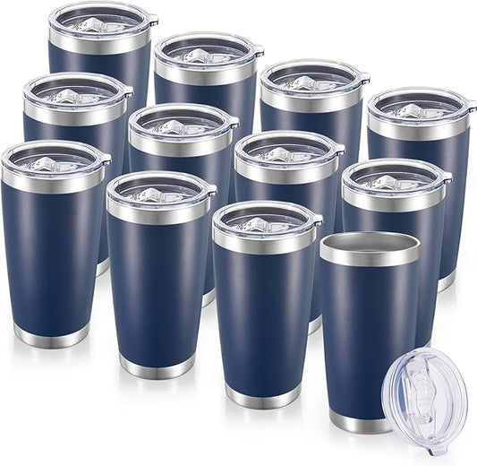 20 oz Tumblers Bulk Stainless Steel Tumbler with Lid Double Wall Vacuum Insulated Coffee Mug 20oz Powder Coated Cup for Hot and Cold Drinks, Navy, 12 pack - Bloomnest
