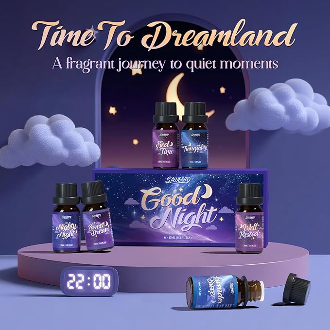 SALUBRITO Good Night Fragrance Oils, Premium Essential Oil Set for Diffuser, Soap, Candle Making scents, Nighty Night, Well Rested, Tranquility, Sweet Dream, Bed Time, Lavender Breeze - Bloomnest