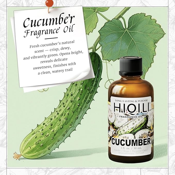 HIQILI Cucumber Fragrance Oil for Diffuser Use, Fresh Scents for DIY Soap, Body Spray, Candle Supplies for Candle Making - 1 Fl Oz HIQILI