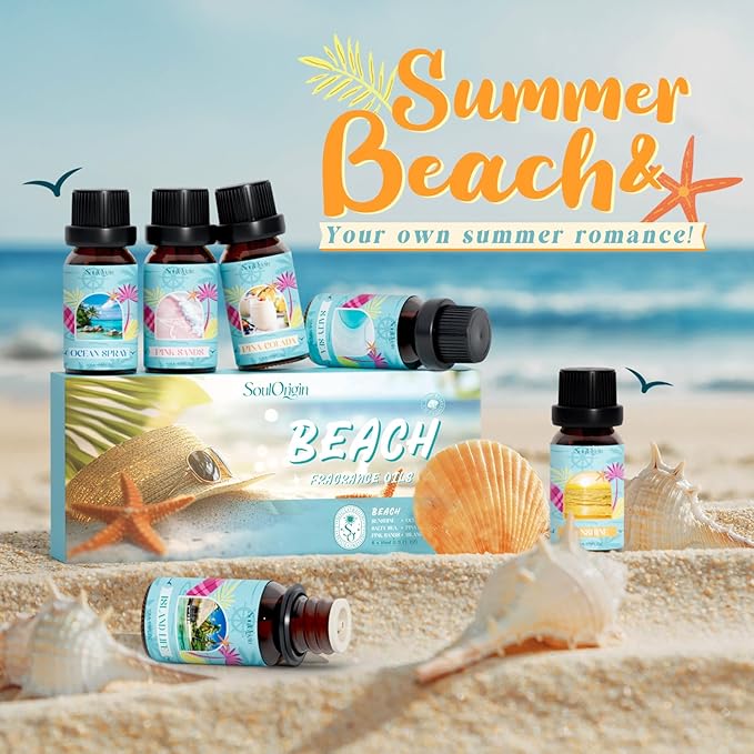 Beach Fragrance Oils Set, Essential Oil Gift Set for Diffuser, Summer Scent Diffuser Oil, Diffuser Scents Oil for Home-Ocean Spray, Pink Sands, Salty Sea, Pina Colada, Island Life, Sunshine - Bloomnest