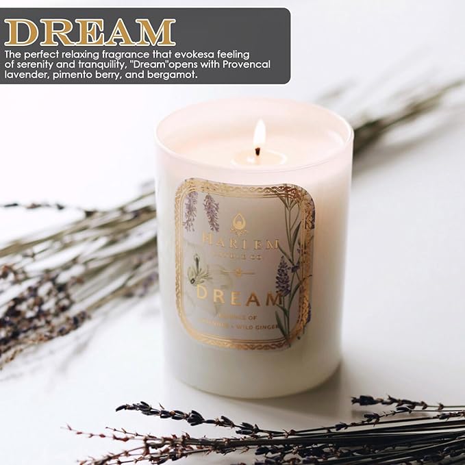 HARLEM CANDLE CO. - Dream - Luxury Scented Soy Candle, 11 oz - 80-Hour Burn Time | Lavender, Pimento Berry, Bergamot, Jasmine, Wild Ginger, Sandalwood | Scented Candles for Home - Bloomnest