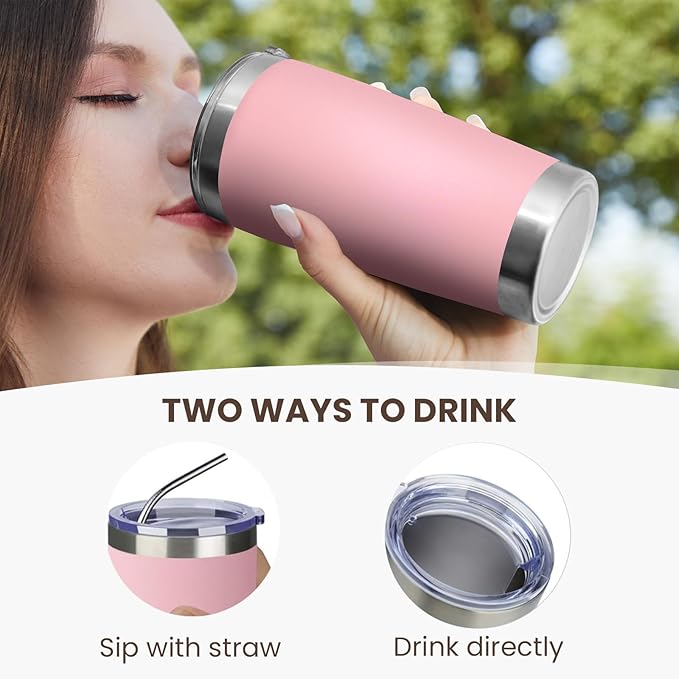 MEWAY 20oz Tumbler 12 Pack Double Wall Vacuum Insulated Travel Mug Bulk, Stainless Steel Tumblers with Lid and Straw, Durable Powder Coated Coffee Cups for Cold & Hot Drinks (Pink, 12) - Bloomnest