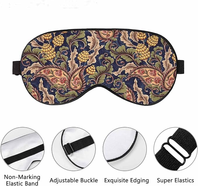 Flowers Sleep Eye Mask Vintage Decorative Floral Leaves Men Women Sleep Mask with Adjustable Strap Eye Cover Eye Shade for Travel, Nap,Meditation - Bloomnest