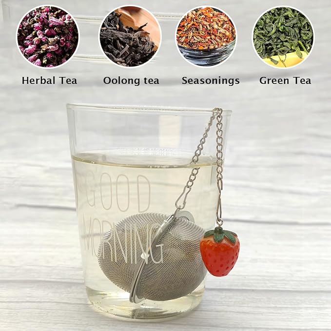 Cute Tea Infuser, Strawberry Tea Ball Tea Filter Cute Stainless Steel Ball Mesh Strainer for Loose Tea and Spices & Seasonings (Strawberry)