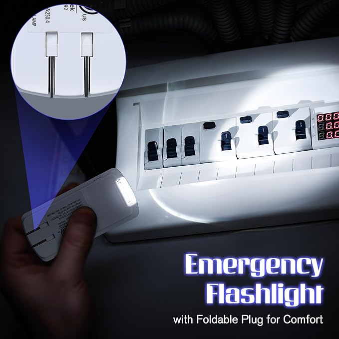 Enhon Emergency Power Failure Night Lights, 5-in-1 Multi Color LED Light, Rechargeable Flashlight with Foldable Plug, Automatic On Off Motion Sensor for Bedrooms, Hallways, Black Outs (3 Pack) - Bloomnest