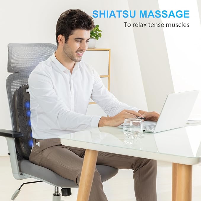 CooCoCo 14"×19" Shiatsu Back Massager with Heat, Birthday Gifts for Dad Mom Women Men Husband, Portable Massage Chair Pad, Kneading Massage Tools for Pain Relief, Chair Massager for Office Home - Bloomnest