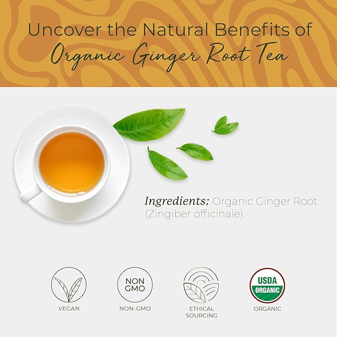 Starwest Botanicals Organic Ginger Root Tea - Caffeine Free Herbal Tea, Supports Digestion, String Free Sachets, USDA Organic Ginger Root, Non GMO - 20 Tea Bags - Bloomnest