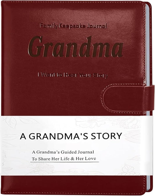Artmag Grandma's Life Story Journal with 250+ Prompt Questions, Family Keepsake Book Leather Cover for Grandma to Share Her Memories for Birthday Mother's Day Christmas (Red) - Bloomnest