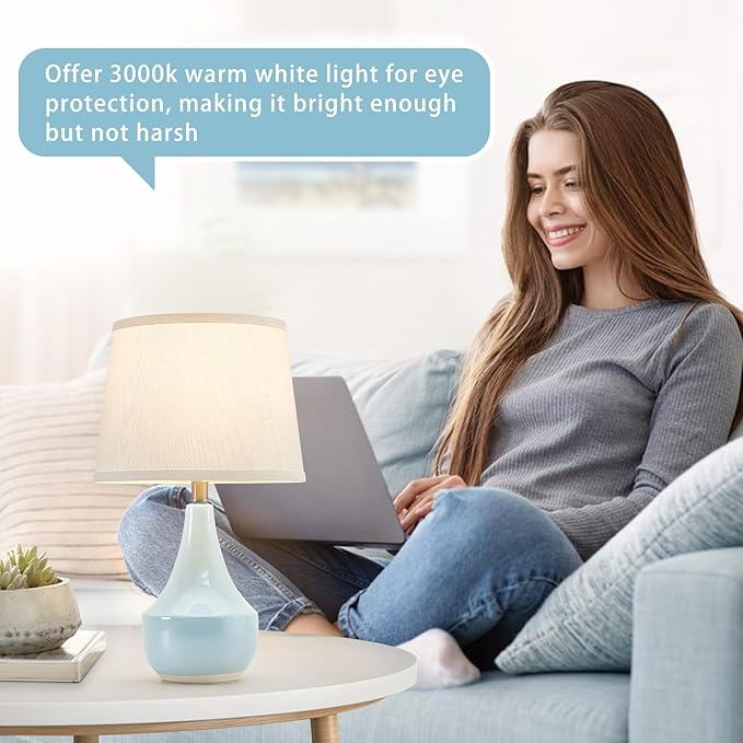 GyroVu Table Lamp Set of 2, 18.63” Ceramic Lamp Classic Beside Lamps Nightstand Lamp Modern Cute Lamp for Living Room, Bedroom & Office Rocker Swtich Sky Blue-LED Bulbs Included - Bloomnest