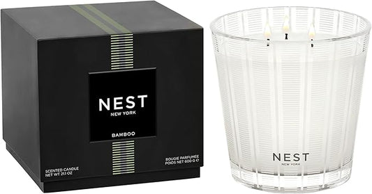 NEST New York Scented 3-Wick Candle, Bamboo - 21.2 oz - Up to 100-Hour Burn Time - Reusable Glass Vessel - Bloomnest