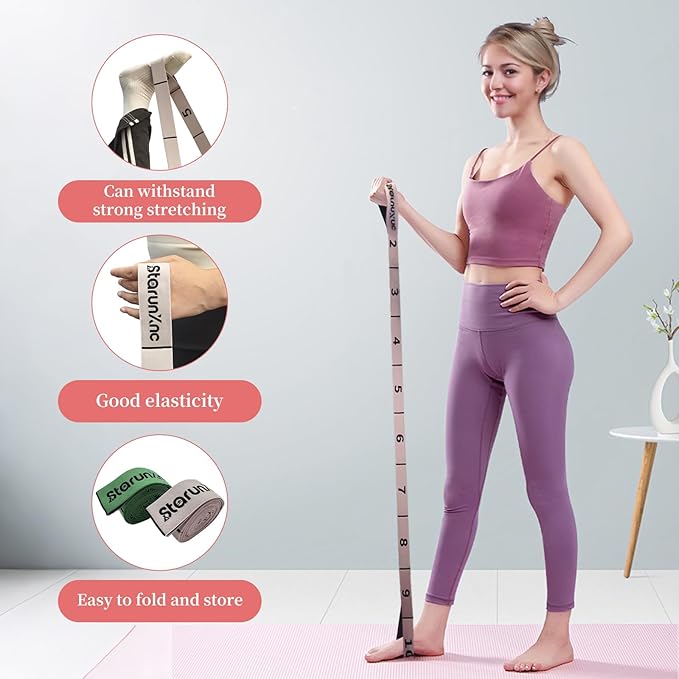 Yoga Stretch Strap with 10 Loops – Resistance Exercise Band for Flexibility Training, Dance, Gym, Pilates Equipment, Physical Therapy Bands - Bloomnest