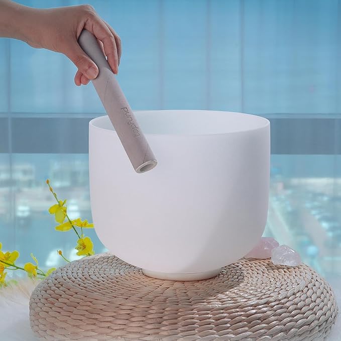 TOPFUND 8 inch D Note Crystal Singing Bowl Sacral Chakra with Suede Mallet