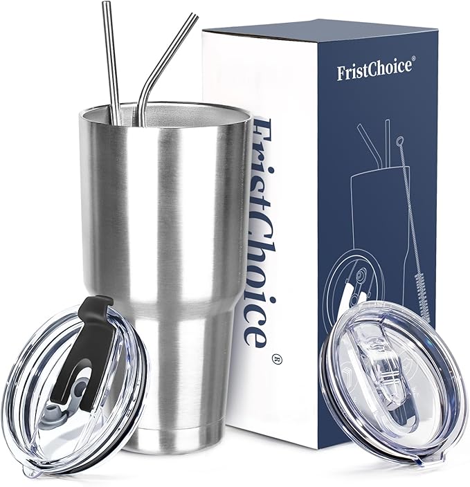 30 oz Tumbler with Lids and Straws Double Wall Insulated Tumbler Cup,Stainless Steel Leak-proof Thermal Coffee Tumbler Powder Coated Travel Mug for Cold and Hot Beverages,Silver - Bloomnest
